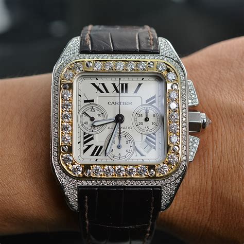 cartier santos xl diamond|cartier santos diamond watch price.